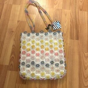 NWT Cynthia Rowley beaded floral daisy flower canvas handbag purse